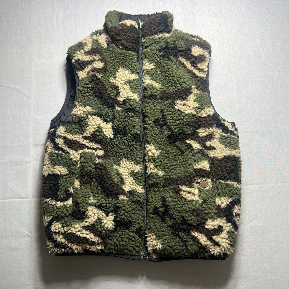 Reversible Fleece Vest Camo Camouflage Full Zip Boys Both Side Pockets- 7-8 Uear